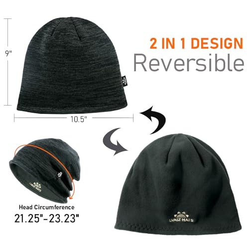 Lvaiz Winter Fleece Lined Beanie Hat for Men Women Reversible Skull Cap - color: Mixed Grey+grey