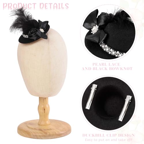 Bohend Mini Fascinator Hat Black Flower Feather Hair Clip Tea Party Hats Fancy Girls Accessory for Women (Black) - color: Black