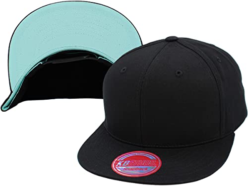 KBETHOS Classic Snapback Hat Blank Cap Underbrim Cotton Wool Blend Flat Visor Adjustable Unisex - color: Black With Diamond Blue Underbrim