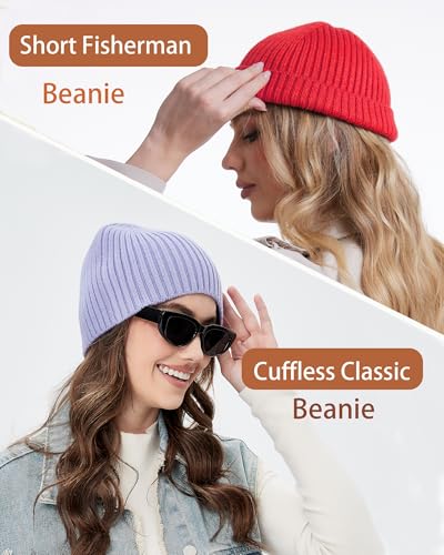 Wool Knit Beanie Hats for Men Women,Cuffless Winter Skull Caps - color: 1-red