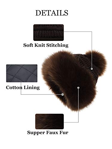 Soul Young Women's Faux Fur Hat Russian Cossack Knit Pompom Hat Ski Snow Cap for Winter Outdoor - color: Coffee