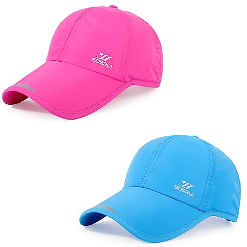 Running Hat Mesh Quick Dry Hat Baseball Cap for Women Men - color: Lakeblue+rosered 2