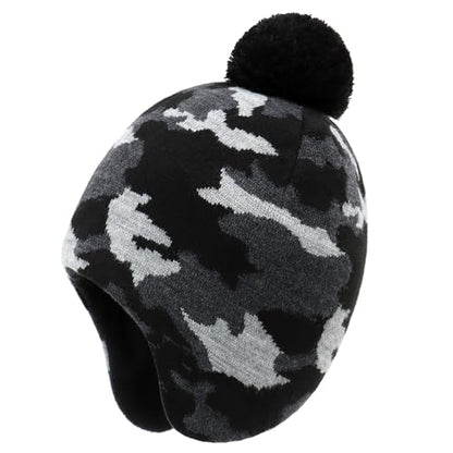Duoyeree Kids Beanie Dinosaur Pom Pom Knit Winter Hat Fleece Lined for 1-7T - color: 1a-blackgray, size: 2-4T