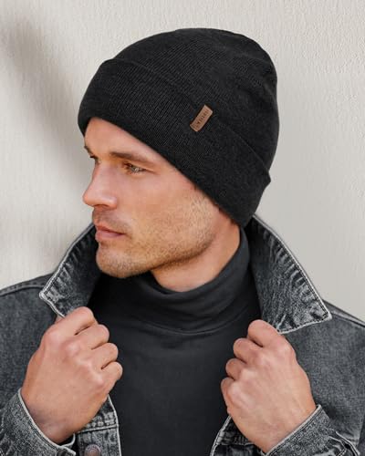 FURTALK Mens Winter Fleece Lined Knit Cuffed Beanie - color: Dark Grey