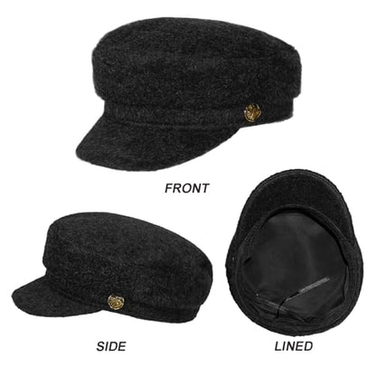 Womens Newsboy Cap 100% Wool Visor Beret Hat