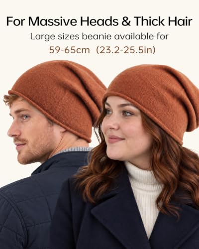 Zylioo XXL Slouchy Beanie for Big Heads Women,Lightweight Stretch Knit Hat - color: Brown