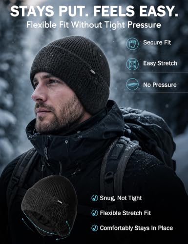 Durio Winter Beanie Hat with Earflap Windproof Knitted Cap - color: Black