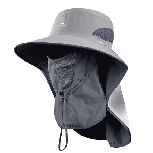 Fishing Hat, Men's Sun Hat, Anti-UV Sun Protection Wide Brim Fisherman Hat with Neck & Face Flap Cover, XL - color: Light Gray, size: X-Large-XX-Large
