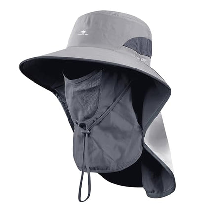 Fishing Hat, Men's Sun Hat, Anti-UV Sun Protection Wide Brim Fisherman Hat with Neck & Face Flap Cover, XL - color: Light Gray, size: X-Large-XX-Large