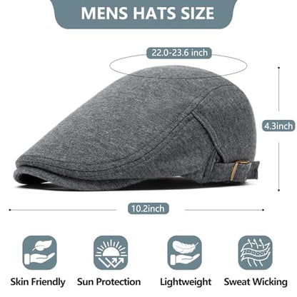 meioro Mens Cotton Newsboy Hat Adjustable Soft Fit Flat Cap for Men - color: Dark Grey