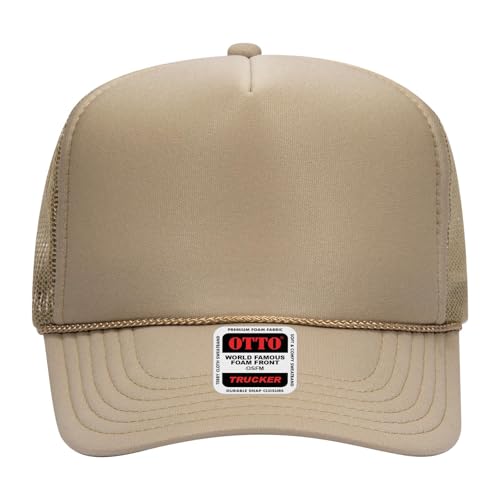 OTTO Cap 5 Panel High Crown Foam Front Mesh Back Trucker Hat, One Size - color: 032 - Khaki