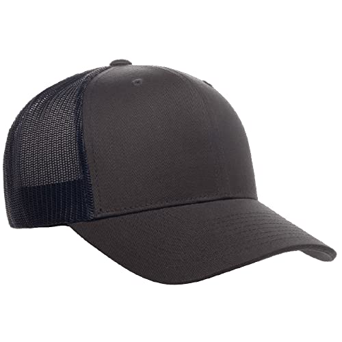 Yupoong Classic Mesh 6 Panel Retro Trucker Cap | Mid Profile Snapback - color: Charcoal/Navy