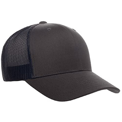 Yupoong Classic Mesh 6 Panel Retro Trucker Cap | Mid Profile Snapback - color: Charcoal/Navy