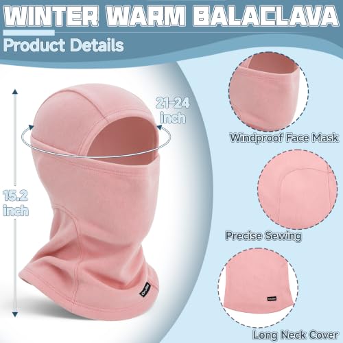Balaclava Ski Mask for Men Women, Warm Fleece Face Mask Full Cover for Cold Weather Skiing Cycling, Ponytail Friendly - color: Pink