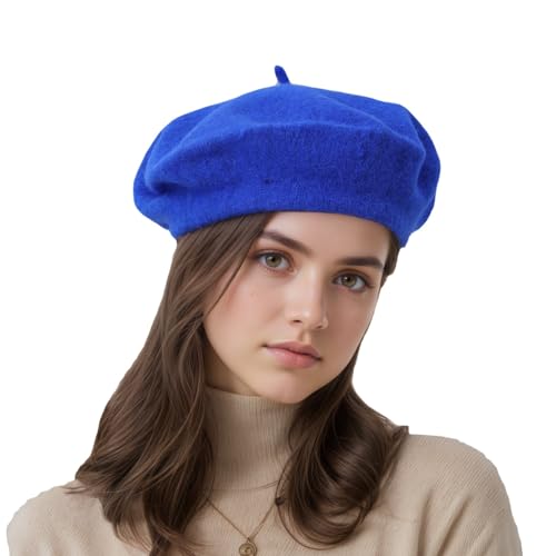 French Beret Hats for Women - Classic Wool Beret Hats Soft Knit Winter Cloche for Daily Outfits - color: Royal Blue