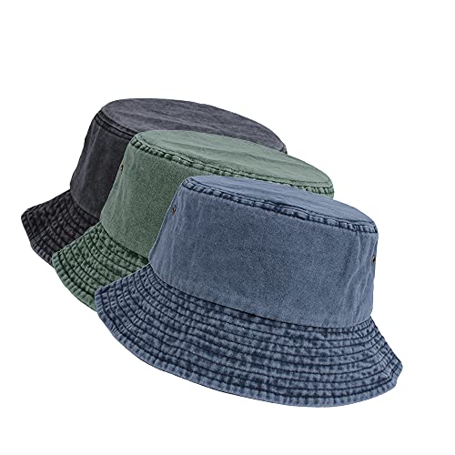 Washed Cotton Bucket Hats Packable Summer Beach Cap for Men Women - color: Ce-bh-black-navy-army Green