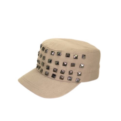 Adjustable Cotton Military Style Studded Front Army Cap Cadet Hat - Diff Colors Avail - color: Khaki