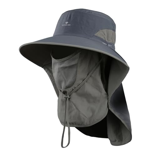 Fishing Hat, Men's Sun Hat, Anti-UV Sun Protection Wide Brim Fisherman Hat with Neck & Face Flap Cover, XL - color: Dark Gray, size: X-Large-XX-Large