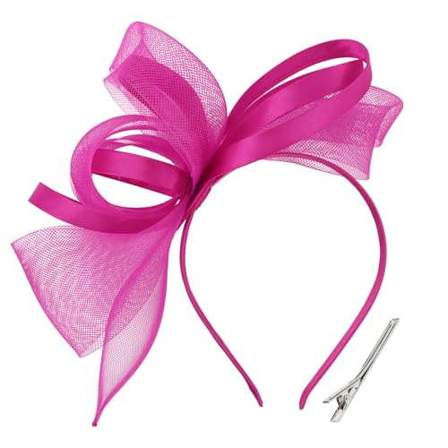 Hot Pink Fascinators Hats for Women, Fascinator Headband Women's Tea Party Hat Derby Hats for Cocktail, Wedding, Fancy Dress Party, 1920s Accessories for Women - color: Hot Pink