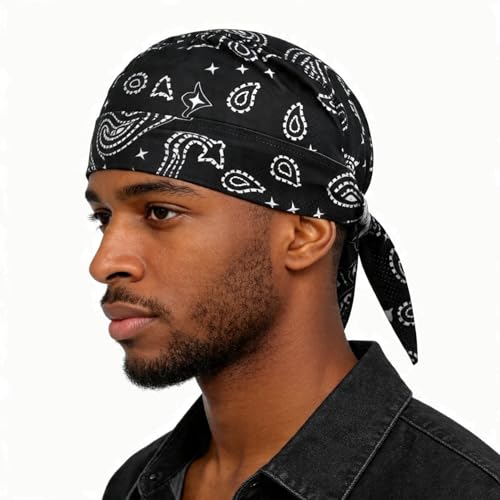 Greenery-GRE Head Tie Quick Drying Cycling Cap Headband Skull Beanie Bandana Do Rags Moisture Wicking Pirate Hat Helmet Liner - color: Black, Print Style