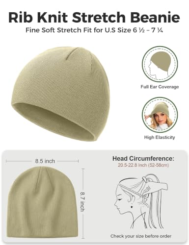 ROYBENS 100% Cotton Cuffless Beanie for Men Women Knit Fisherman Skull Cap - color: Khaki