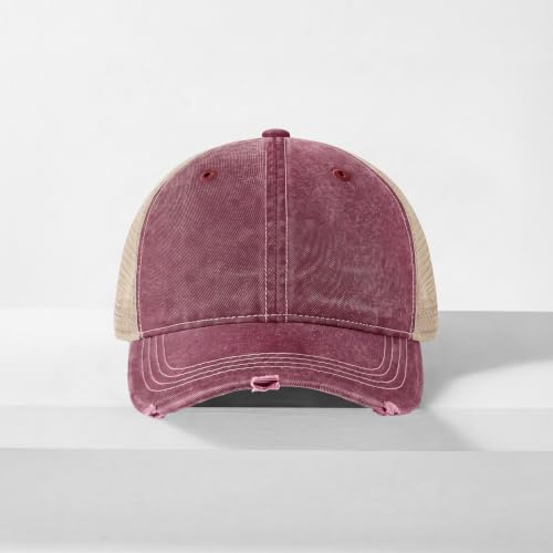 CHOK.LIDS Washed Trucker Hat Unstructured Distressed Pigment Dyed Cap - color: (Burgundy)