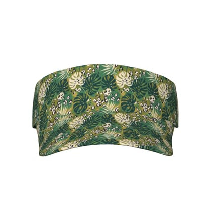 Adjustable Lightweight Open Top Sports Sun Visor Hat Cap for Golf Tennis - color: Green Tropical Leopard