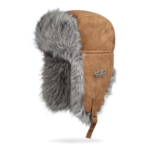 Croogo Faux Fur Trapper Hats with Ear Flaps Aviator Hat for Cold Weather Outdoor Ski Cap Black Ushanka Hat for Men Women - color: Pl2513-camel