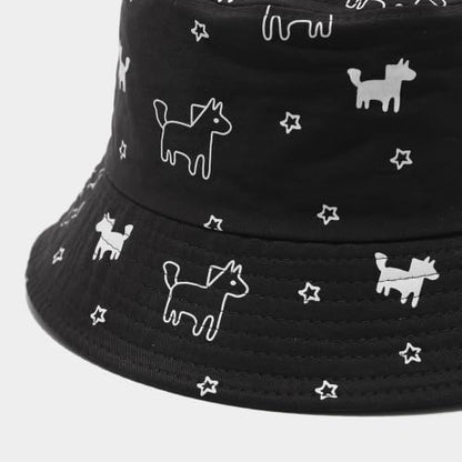 Quanhaigou Bucket Hats Unisex Sun Summer Travel Beach Fishing Cap for Men Women Teens - color: Puppy Black