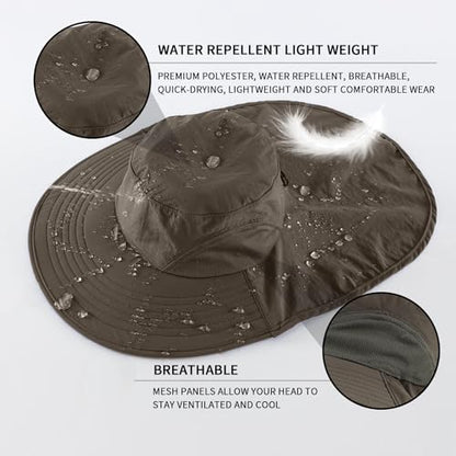 Home Prefer Outdoor UPF50+ Sun Hat Wide Brim Mesh Fishing Hat with Neck Flap - color: Army Green