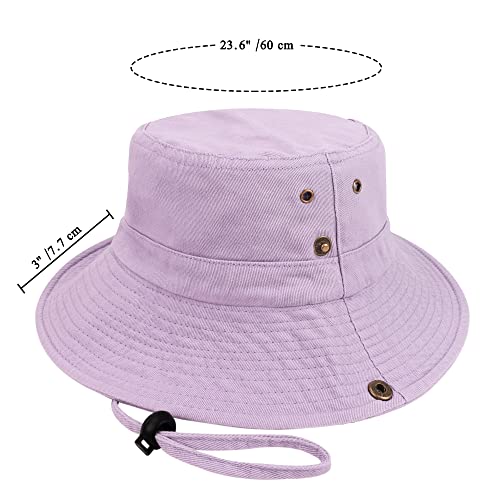 Unisex Cotton Boonie Hat Summer Fishing Bucket Hat Sun Hat with String - color: Solid Purple
