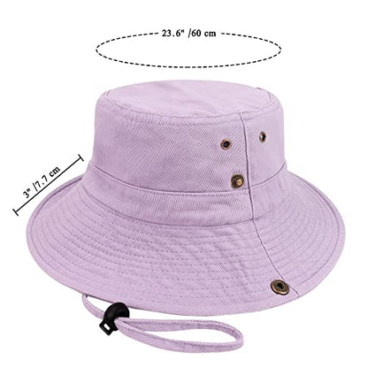 Unisex Cotton Boonie Hat Summer Fishing Bucket Hat Sun Hat with String - color: Solid Purple