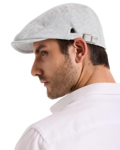 ZLYC 남성용 여름 플랫 캡 Scally Ivy Gatsby Newsboy Beret Driver Cabbie 사냥 모자 - color: 플레인 라이트 그레이