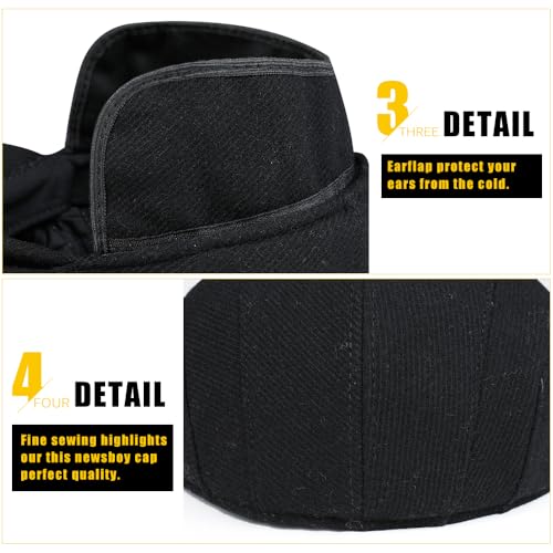 Sumolux Mens Newsboy Cap Winter Beret Hat Cabbie Flat Cap - color: A Black