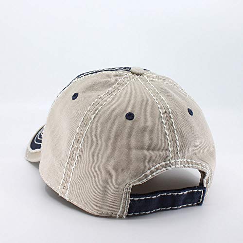 Washed Cotton Distressed with Heavy Stitching Adjustable Baseball Cap - color: Navy/Navy/Khaki