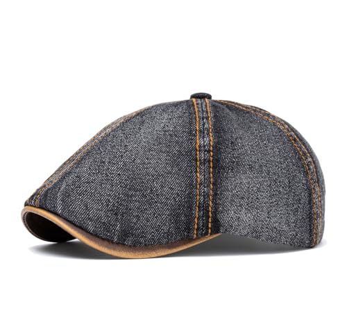Quanhaigou Newsboy Flat Cap, Men's Vintage Gatsby Ivy Cabbie Hat, Beret Golf Driving Hats - color: Denim Black