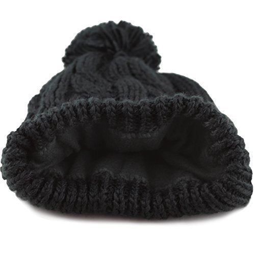 Women and Men Beanie Daily Winter Oversized Thick Stretchy Knitted Pom Pom Beanie Fleece Lined Beanie Hat - color: 1. Curly Black