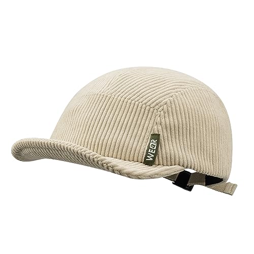 Clakllie Corduroy 5 Panel Hat Short Brim Baseball Cap Urban Street Flat Bill Hats Cooling Trucker Hats Snapback Fitted Cap - color: S-dsbh10-beige
