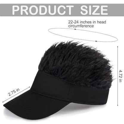 Adjustable Sun Visor Hat with Wig Spiked Hairs Fashion Baseball Golf Cap for Men & Women - color: Black+black Hair
