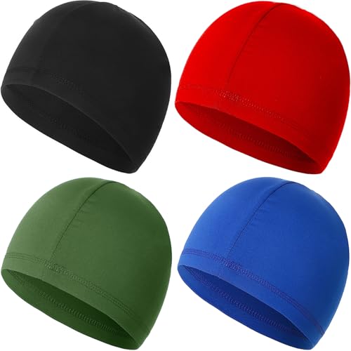 4 Pieces Skull Caps Running Cycling Beanie Hats Breathable Helmet Liner Sleep Hats for Men Women - color: C: Black+blue+red+army Green