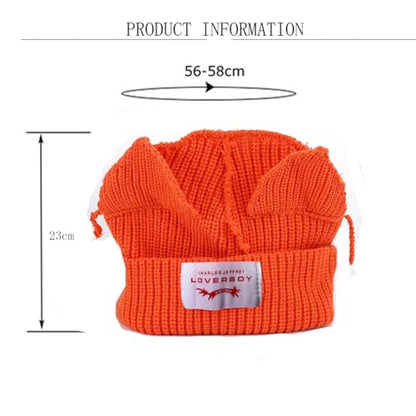 Knitted Beanie Hat Cute Rabbit Long Ears Fun Caps Fluffy Winter Warm Knitted Rabbit Hats Outdoor Slotty Cap - color: Biuez