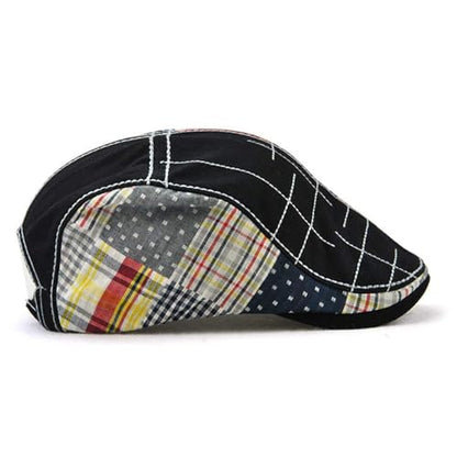 MOACC M Men Beret Hat Cotton Buckle Adjustable Newsboy Hats Cabbie Gatsby Cap - color: Hat-t1-black(white Line)