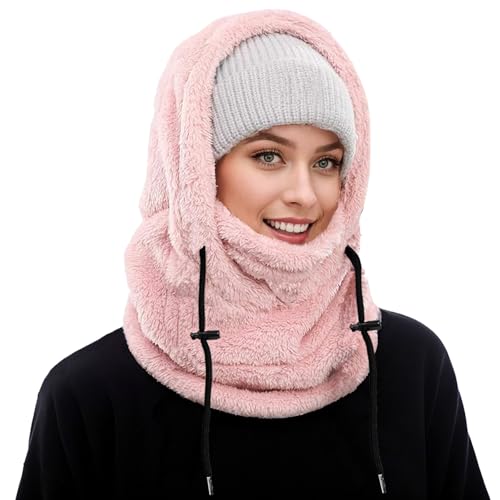 Winter Ski Mask Balaclava, Windproof Face Mask Warm Neck Cover - color: Pink