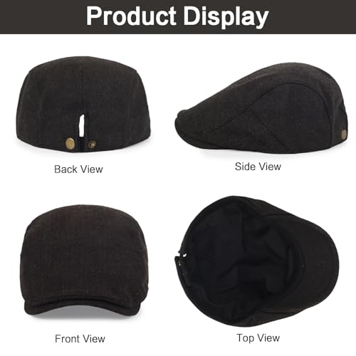 3Pcs Cotton Newsboy Hat for Men Cool Adjustable Flat Cap - color: Herring Bone-darkgrey+darknavy+brown