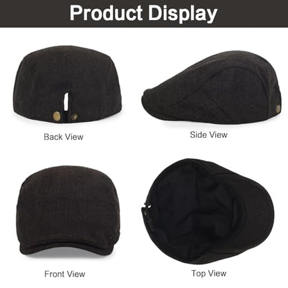 3Pcs Cotton Newsboy Hat for Men Cool Adjustable Flat Cap - color: Herring Bone-darkgrey+darknavy+brown