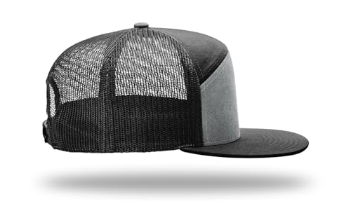 Richardson 168 168P Hat 7-Panel Trucker Cap Hi-Pro Snapback Cap Camo Hat Adjustable Baseball Hat Blank Hat Bulk Hats - color: Heather Grey/Black