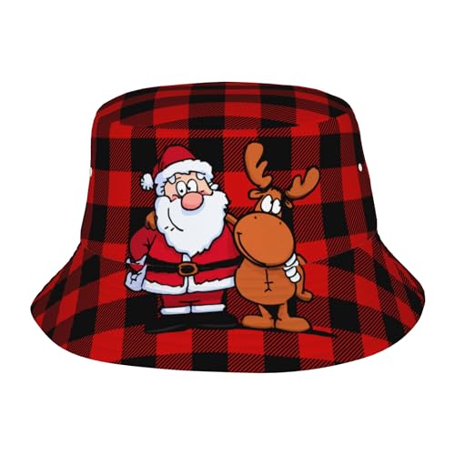 Trendy Bucket Hat - Comfortable Packable Sun Beach Hat for Women Men, Perfect for Outdoor Activities Travel Hiking - color: Santa Claus and Reindeer 02