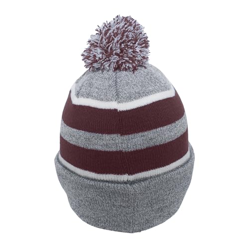 Pacific Headwear Unisex Adult Pacific Headwear Knit Fold Over Pom-pom Beanie - color: Heather/Maroon/White