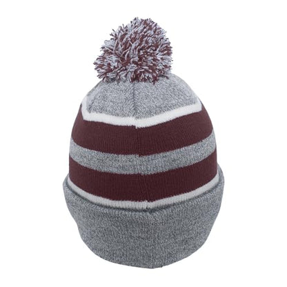 Pacific Headwear Unisex Adult Pacific Headwear Knit Fold Over Pom-pom Beanie - color: Heather/Maroon/White