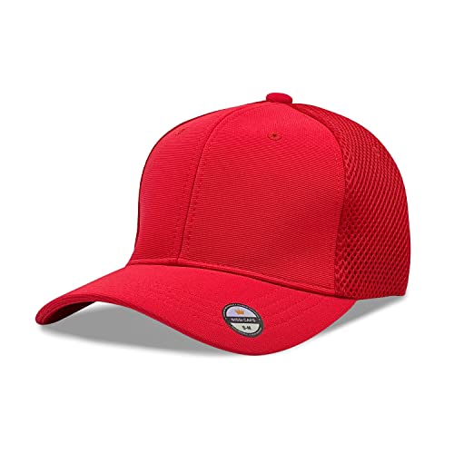 [2 Pack] Hybrid Stretch-Fitted Trucker Cap, Baseball Cap with Air Mesh - color: 2pk Red (Air Mesh), size: Small-Medium